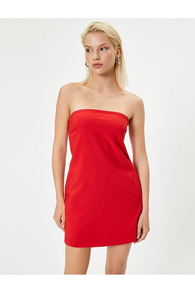 Koton New Season Strapless Mini Dress Lined