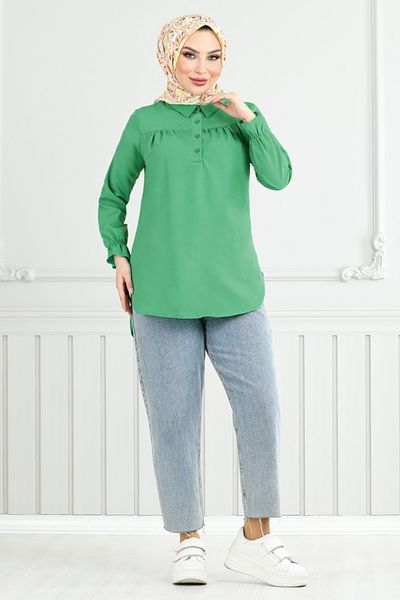 ModaMerve Τουνίκ με μισό κουμπί 402EVO1065-M Benetton Green