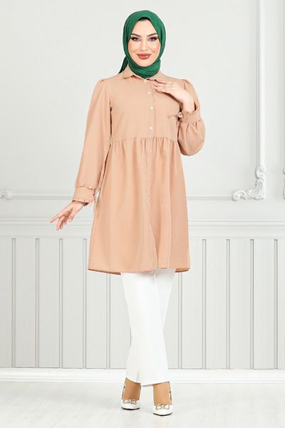 ModaMerve Cuff Laced Tunic 401Evo1065-M Mink