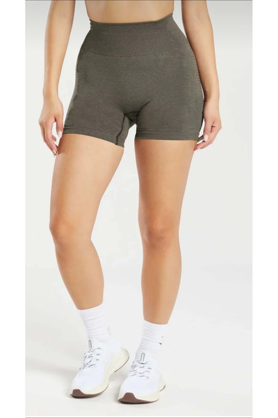 Meralles Fitilli Pamuklu Kısa Spor Yüksel Bel Toparlayıcı Şort-Tayt
