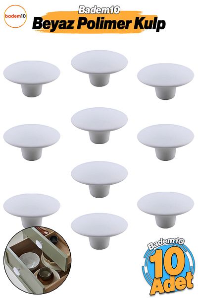 Badem10 Buton de mâner din plută lată, albă, boemă, 10 buc. Mobilier, sertar, dulap de bucătărie, mâner din plastic
