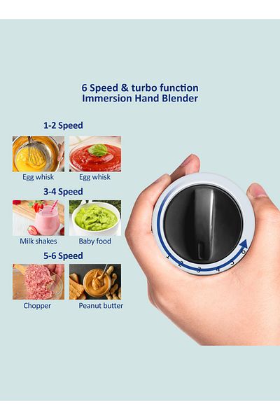 BioloMix Hand Blender with 6 Speed Adjustable 1200 Watt 5-in-1 Stainless Steel Blades Ergonomic handle