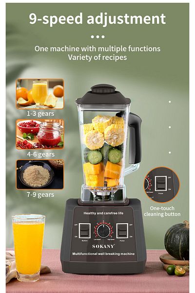 SOKANY Blender, 2.5L Adjustable Electric Juicer Chopper Set, 5000 Watts, for Juicer Grinder SK-666 Black