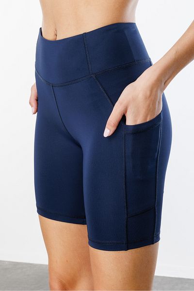 GENIUS STORE Ψηλόμεσο σορτς ποδηλασίας με διπλή τσέπη Κοντό αθλητικό κολάν ΚΟΝΤΟ ΚΟΛΑΝ
