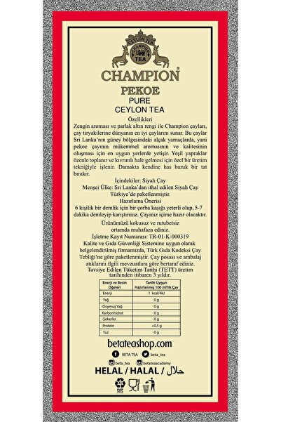 Champion Pekoe 1000 gr (SUPER PEKOE-SEYLAN ÇAYI - CEYLON TEA)