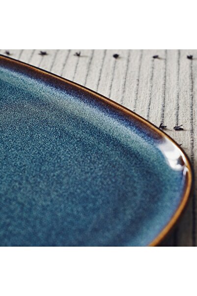IKEA GLADELIG Stoneware Plate Blue 31x19 cm Unique Glazed Finish