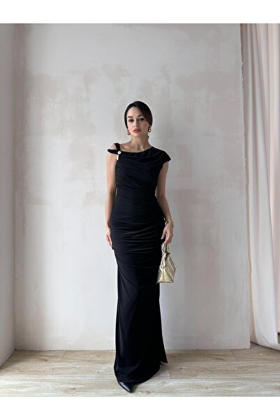 Mooi Butik NOBBY Maxi Elbise 5053 - Siyah