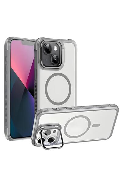 Caseji iPhone 13/14/15 Uyumlu Standlı Kamera Kısmı Cam Korumalı Arkası Mat Re...