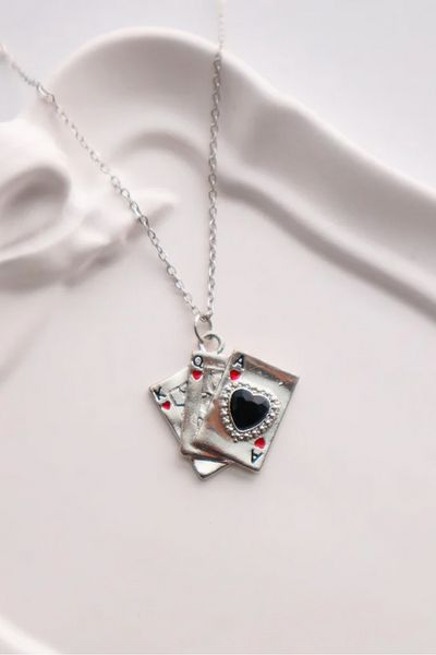 EFBUTİK Silver Color Chain Poker Card Imported Necklace