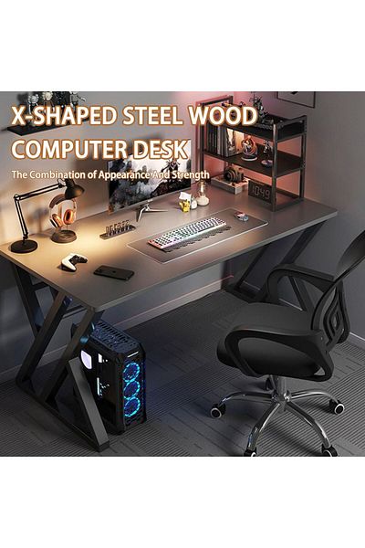 COOYA 39 Inch PC Computer Desk,With 2 cable management,X-Shaped Leg Design,Extra Storage,60x120x76cm,Black