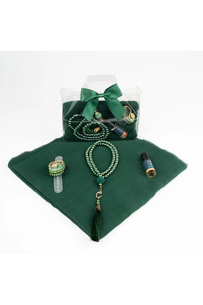 Hayrat Neşriyat Σετ δώρου Tasbih + Scarf + Zikirmatik + Essence (Acetate Box με τσάντα, πράσινο)
