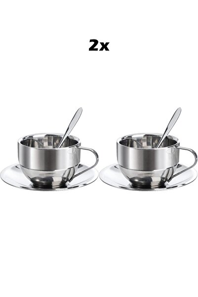 Chavin Steel 2 Pieces 180 ml Double Wall Espresso Coffee Cup Set Presentation Cup