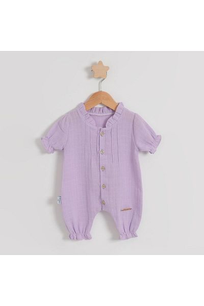 TRENDİMİZBİR Baby Girl Buttoned Cotton Lilac Jumpsuit