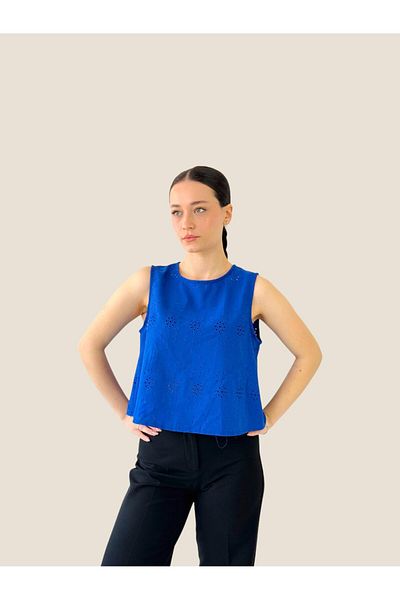 Retrobird Ανοιχτή πλάτη Κοντό τοπ Γυναικείο Saks Blue
