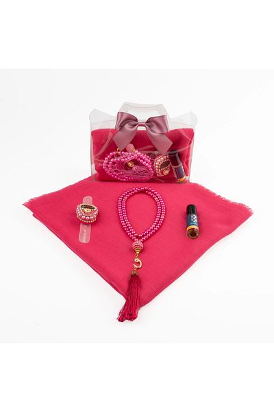 Hayrat Neşriyat Σετ δώρου Tasbih + Scarf + Zikirmatik + Essence (Acetate Box με τσάντα, φούξια ροζ)