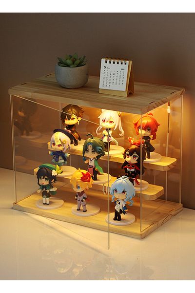 COOYA Three-Layer Display Box, Stepped, Acrylic Transparent Cover, Solid Wood Base, Suitable for Study