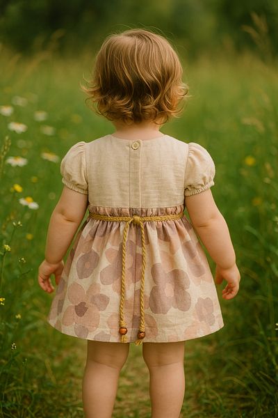 TRENDİMİZBİR Baby Girl Floral Woven Short Sleeve Dress with Belt