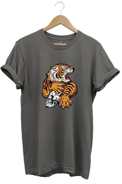 WİDİ Μπλουζάκι με σχέδιο Wild Tiger και με στάμπα με κρανίο 100% βαμβακερό κανονική εφαρμογή με λαιμόκοψη