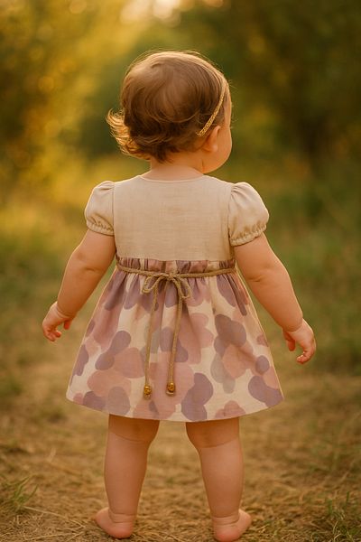 TRENDİMİZBİR Baby Girl Floral Woven Short Sleeve Dress with Belt