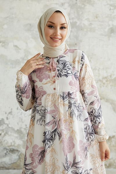 InStyle فستان من الشيفون ذو الياقة والأزرار من Jalya - وردي فاتح