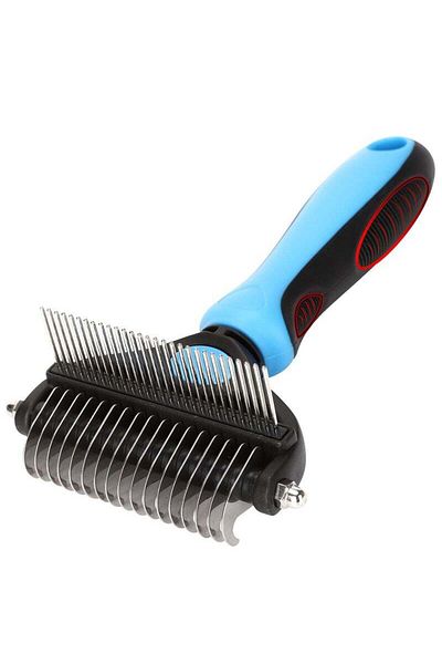COOYA Pet hair removal comb,double-sided brush head,non-slip handle,easy to clean,for combing hair,blue