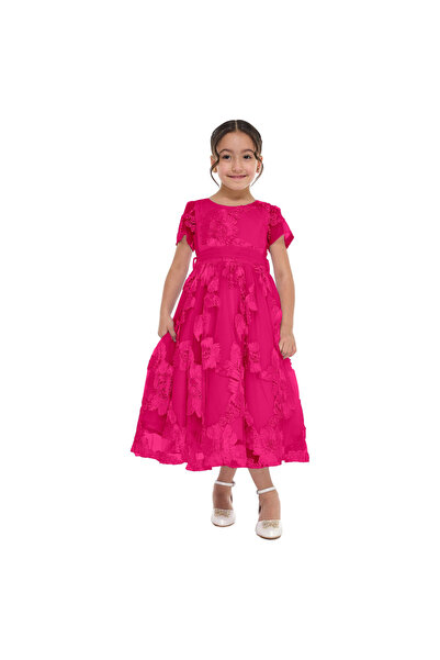 Victor and Jane Rose 3D Flower Mesh Occasion Dress