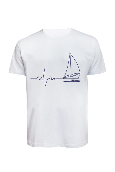 Baran Işık Unisex Heartbeat Nautical Printed T-Shirt Βαμβακερό χτενισμένο μπλ...