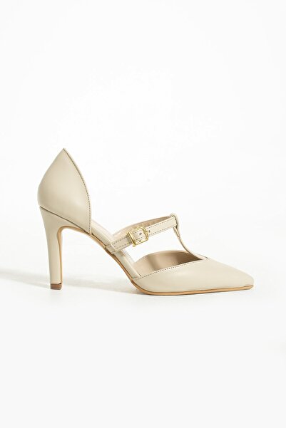 Seniorah Serene Bej Cilt Kadın Sivri Burun Topuklu Ayakkabı