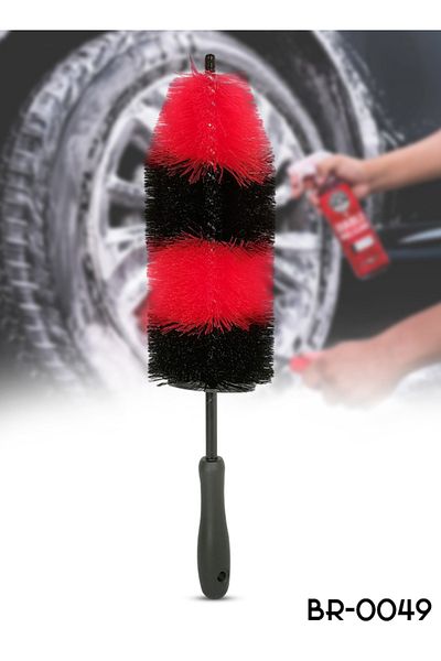 Generic 17 Inch Car Wheel Rim Cleaning Brush with Soft Bristles and Hand Guard Red & Black