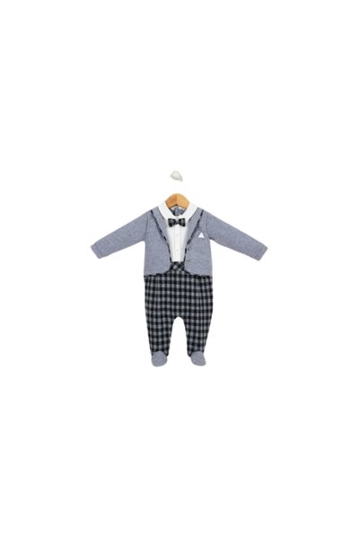 Babydola Gri Papyonlu Erkek Bebek Tulum - 13955