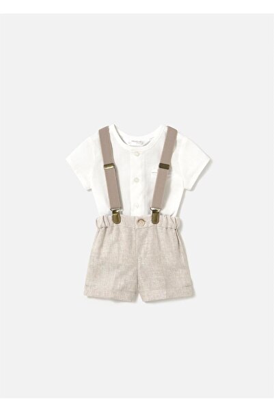 MAYORAL Baby Boy Shirt, Suspender Shorts Suit, White-Beige 1215