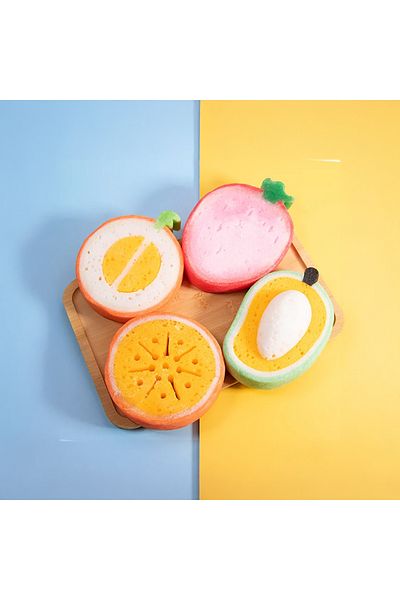 Vadi 4-Piece Fruit Patterned Soft Scrubbing Wipe Dish and Cleaning Sponge