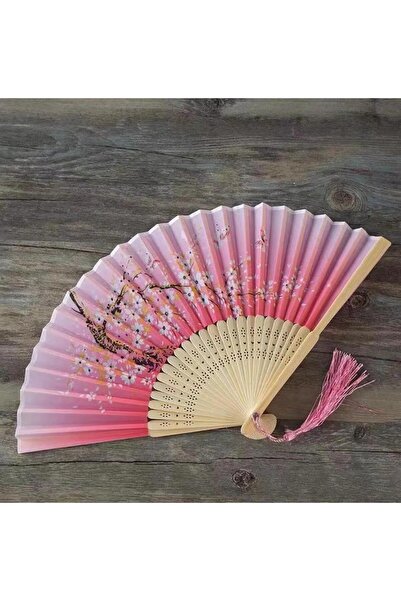 BELUGA Yelpaze Bambu Kumaş Serinletici Vintage Pembe Bahar Dalı Şık Dekorasyon Püsküllü Japon Yelpaz