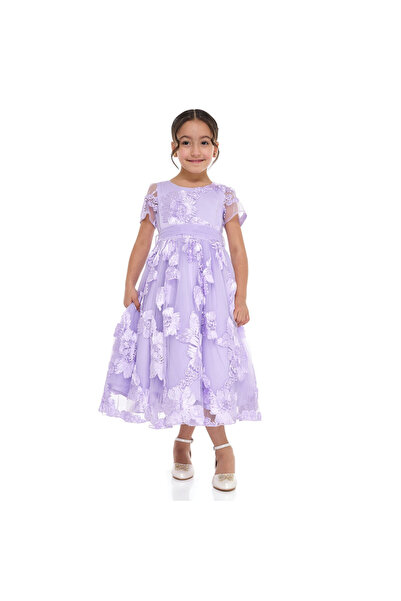 Victor and Jane فستان مناسبات شبكي مزين بزهرة ثلاثية الأبعاد بلون أرجواني