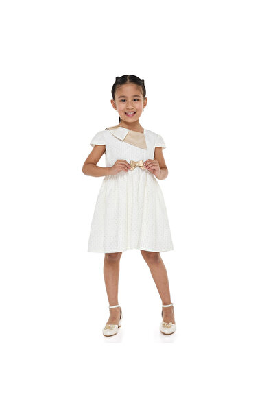 Victor and Jane Ivory/Gold Lapel Jacquard Dress