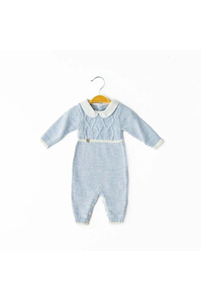 Babydola Mavi Triko Yakalı Erkek Bebek Tulum-12663