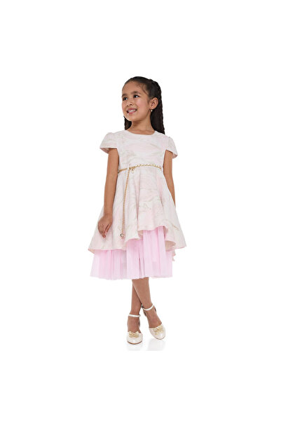 Victor and Jane Girls Chic Pink/Gold Jacquard & Tulle Party Dress