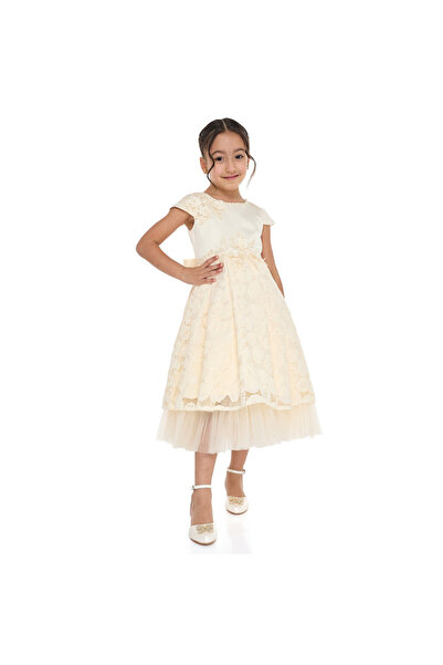 Victor and Jane Chic Pink Satin & Lace Party Dress With Mesh & Decoration