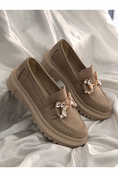 Hg Ayakkabı Angel Beige Suede Γυναικεία Loafer χωρίς κορδόνια με ψηλή σφήνα σόλα Oxford Masculine παπούτσια
