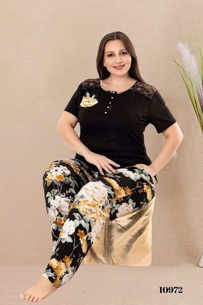 tarzımsüper Plus Size Luxury Pajamas Set with Elastic Waist Comfort Model Cotton Women's Pajamas Set