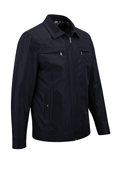 Çizgi Triko Ανδρικό παλτό εποχής με διπλή τσέπη με γιακά πόλο - A00001