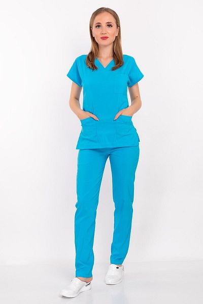 Nur Medikal Giyim Unisex Femei Bărbați Sky Lycra Doctor Asistenta Surgical Spital Scrubs Uniform Suit