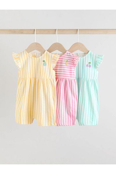 Next Baby Organic Cotton Fruit Patterned 3-Piece Romper Jumpsuit Set Alyag4769