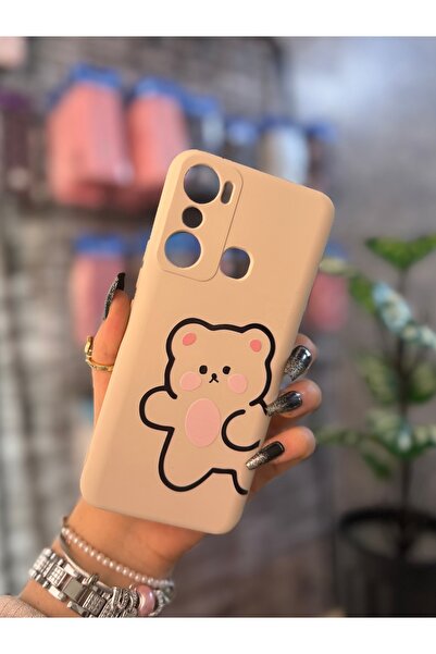 CaseKİdükkan Infınix Hot 20I Compatible Cute Teddy Bear Patterned Velvet Silicone Case