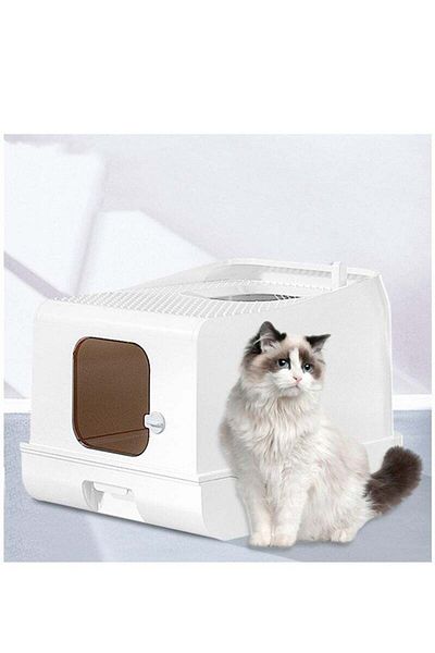 COOYA Cat Litter Pan, With Lid, With Litter Scoop and Drawer, Leak-Proof, Top Entry, Suitable for Cats