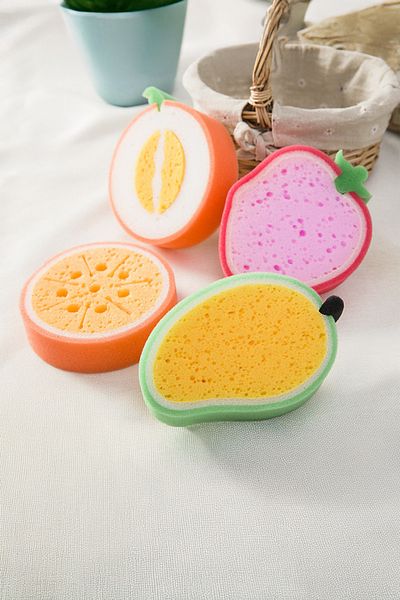 Vadi 4-Piece Fruit Patterned Soft Scrubbing Wipe Dish and Cleaning Sponge