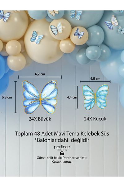 partince Στολίδι για πάρτι με μπλε θέμα πεταλούδα 48 τεμαχίων Στολίδι γενεθλίων μπλε πεταλούδα