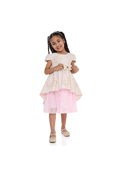 Victor and Jane Girls Elegant Lt Pink/Gold Jacquard & Tulle Party Dress