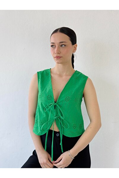 Retrobird Зелена зелена блуза, надягається поверх одягу для жінок