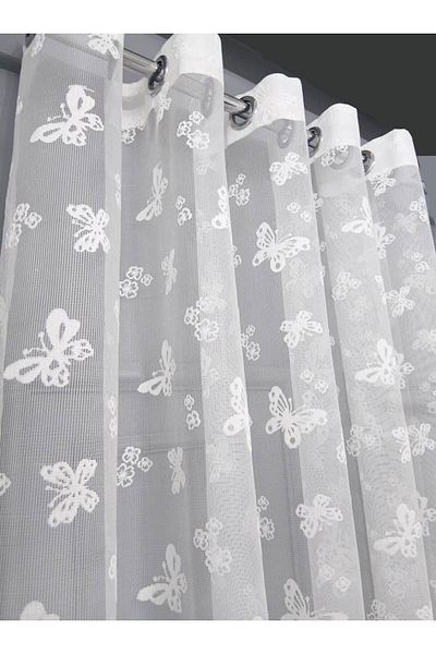 farbateks Children's Room Butterfly Patterned Rustic Tulle Curtain Eyelet Curtain Rustic Tulle Curtain